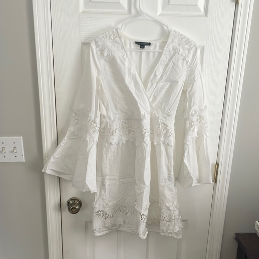 Boston Proper White Dress with Floral Details